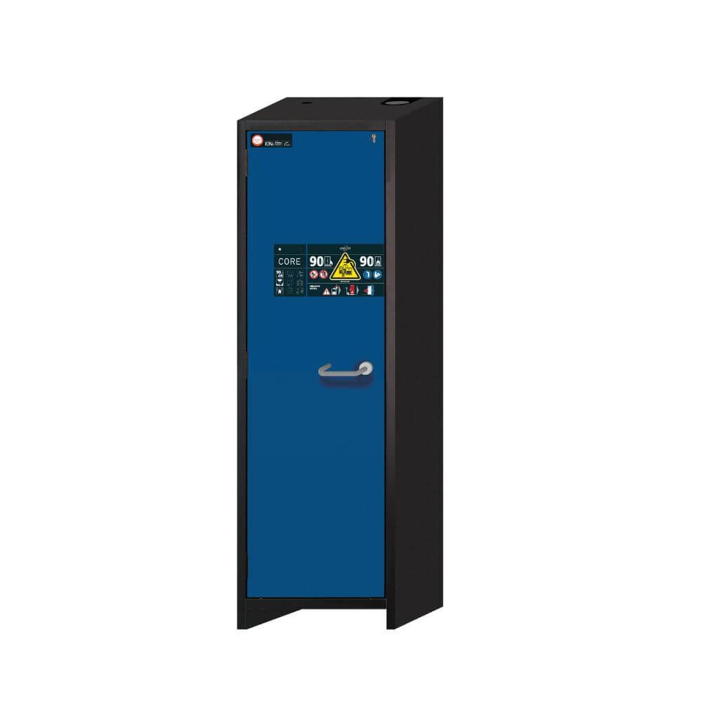 ION-CORE-90 lithium-ion battery safety cabinet closed angled view.