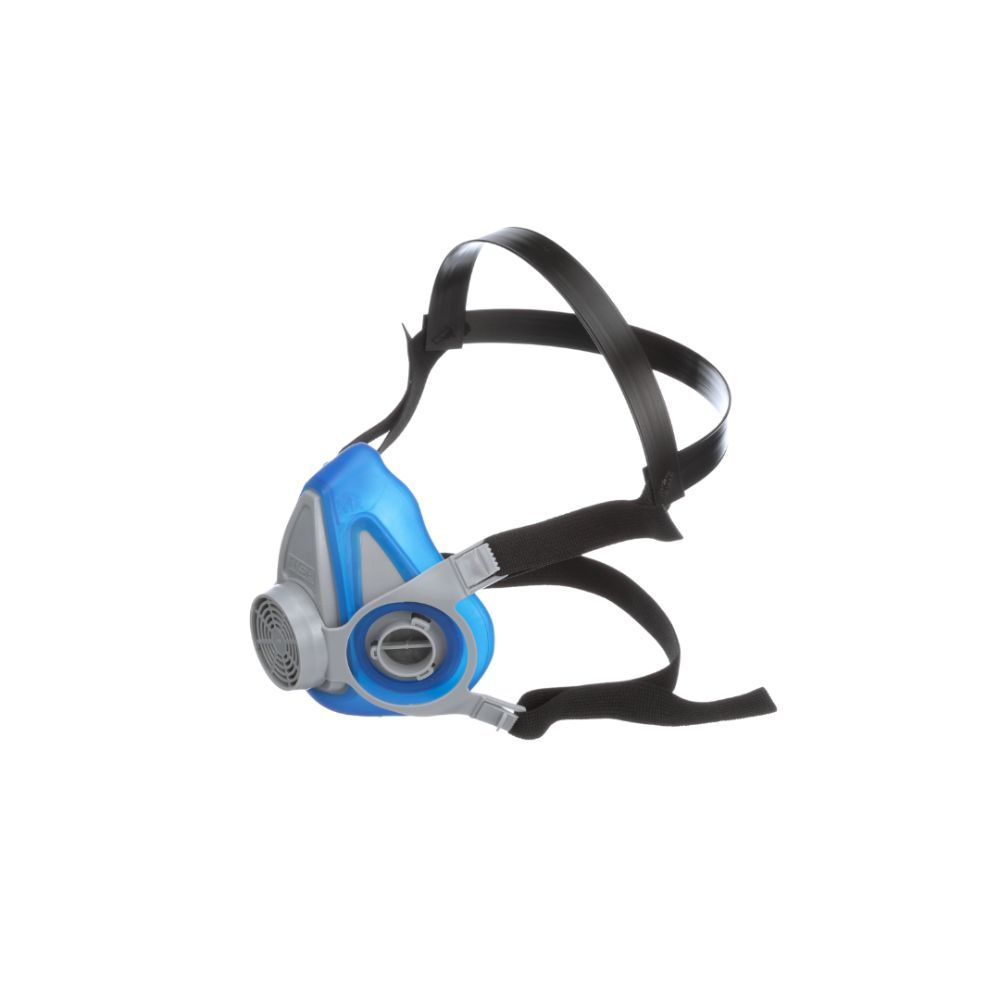 MSA Advantage 200 LS half-mask respirator medium in blue and grey with black adjustable straps for secure fit.