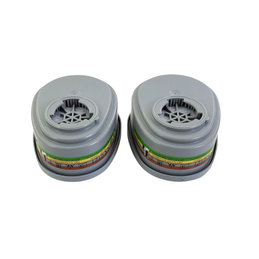MSA Advantage® Bayonet Twin 200, 201 ABEK gas filter cartridges, pack of 2, for half-mask and full-facepiece respirators.
