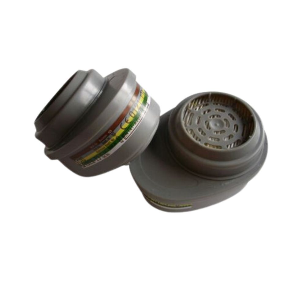 MSA Advantage® Bayonet Twin 200, 202 ABEK P3 combination filter cartridges, pack of 2, for respiratory protection against gases, vapors, and particulates.