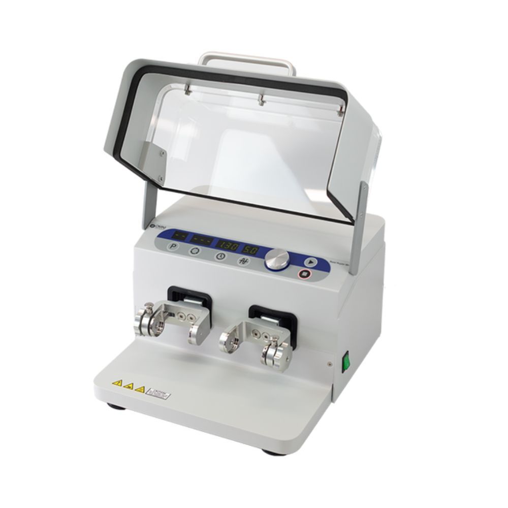 Omni Bead Ruptor 96+ Well-Plate Homogenizers with open lid, showing dual plate holders for efficient homogenization of biological samples.