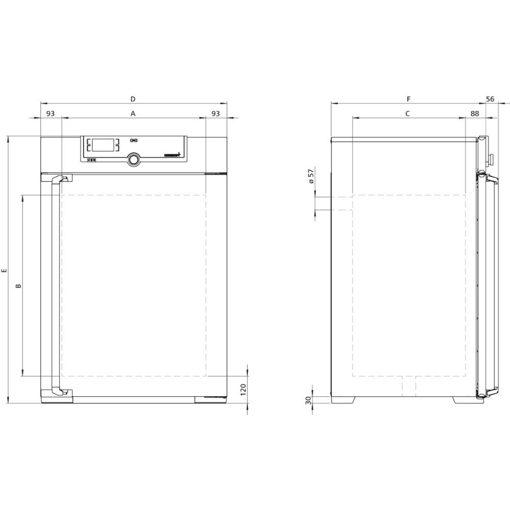 Dimensions Drawing Memmert SingleDISPLAY Natural Convection Incubator with Entry Port F0, 256L | LASEC 