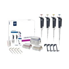 Gilson PIPETMAN starter kit containing four adjustable pipettes P2, P20, P200 and P1000 with racks of pipette tips and accessories