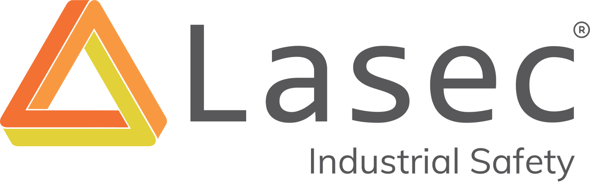Logo for Lasec Industrial Safety featuring a stylized triangular symbol in orange, yellow, and red gradients next to the company name in bold dark gray text. The design emphasizes the brand's focus on industrial safety solutions.