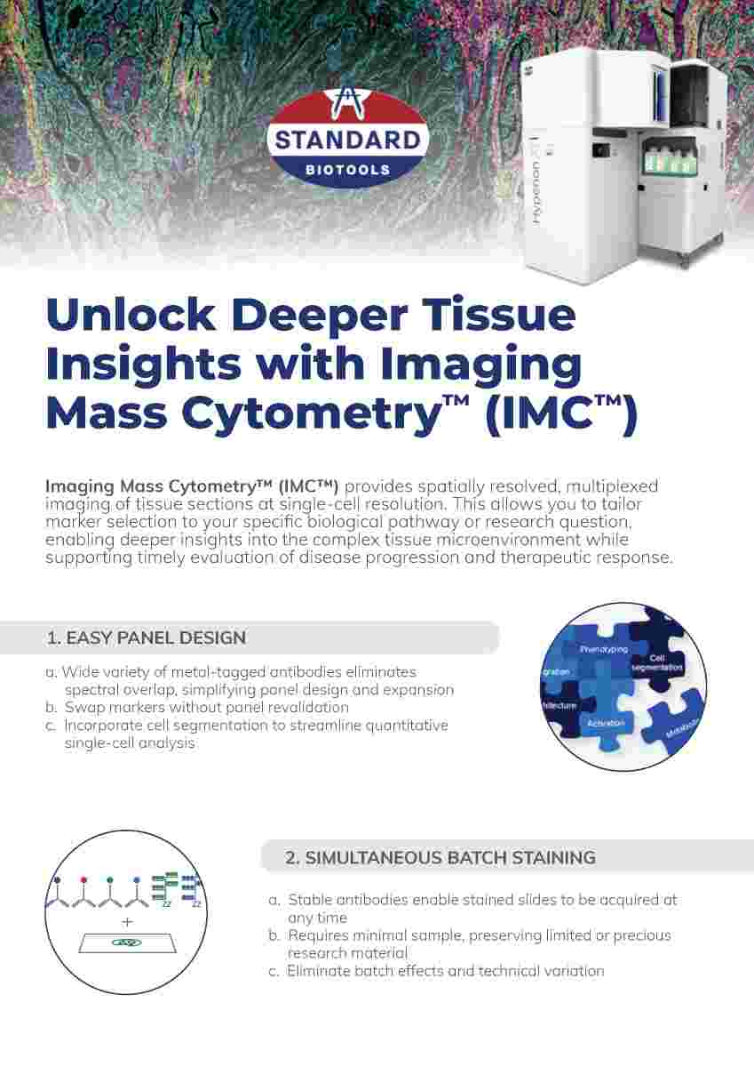 Cover page highlighting Imaging Mass Cytometry benefits with bullet points and LASEC contact details