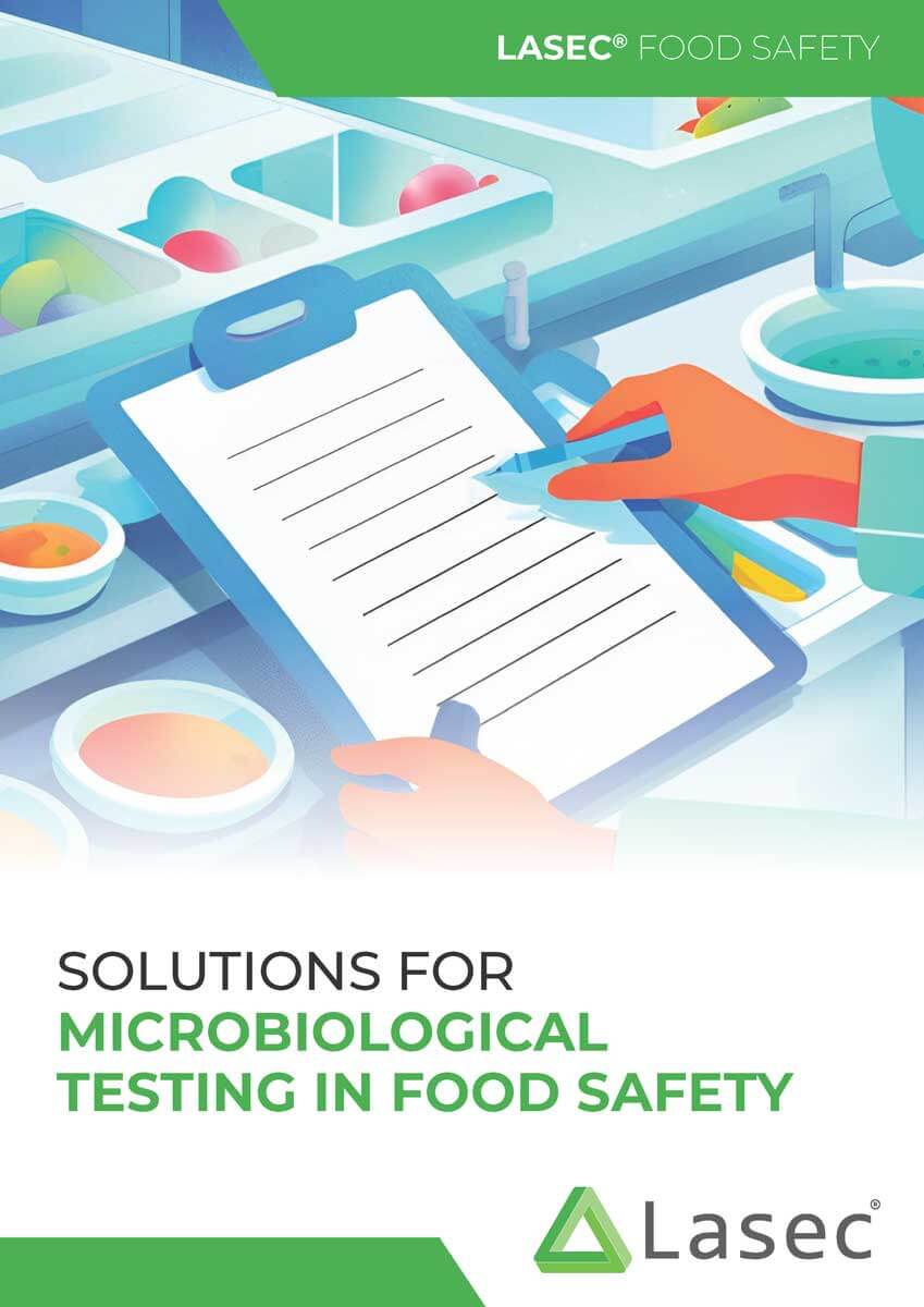 Lasec Food Safety Catalogue featuring solutions for microbiological testing, hygiene monitoring, and allergen detection