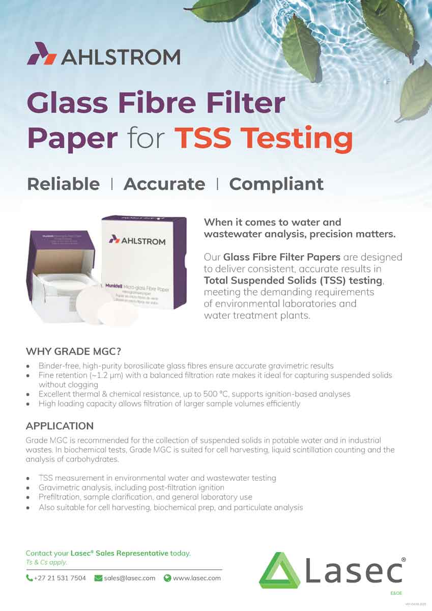 Flyer featuring Ahlstrom MGC Glass Fibre Filter Paper for TSS testing and laboratory analysis