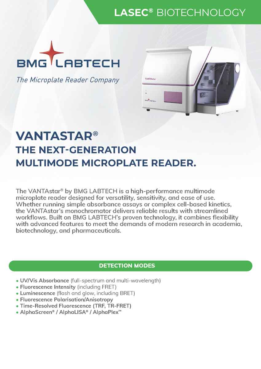 VANTAstar multimode microplate reader with touchscreen interface showing assay results in a modern laboratory setting