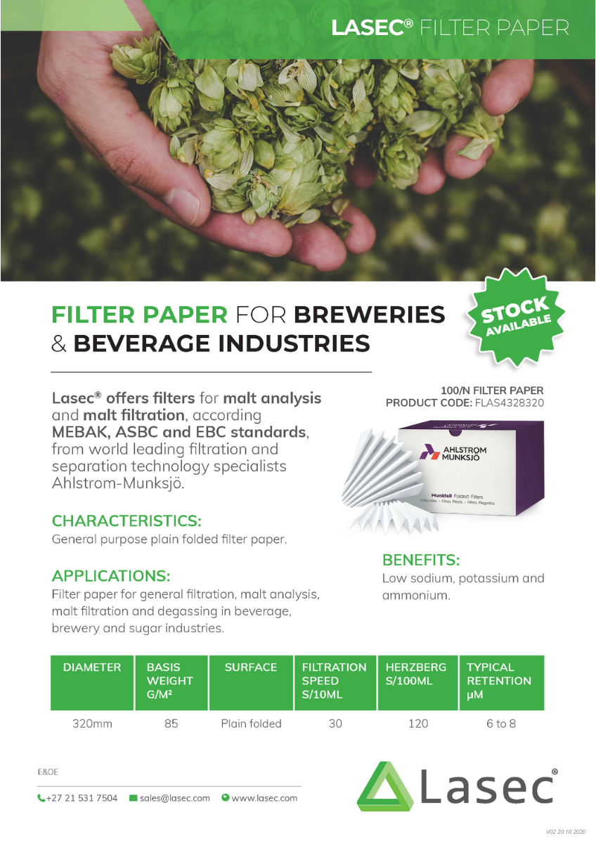 Filter Paper for Breweries and Beverage Industries from Lasec