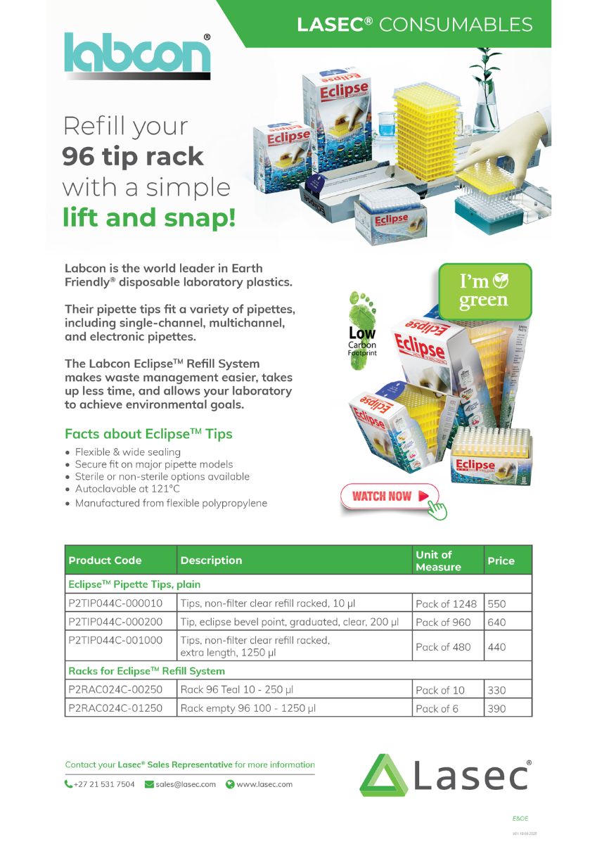 Labcon Eclipse pipette tips refill flyer with product details, features, and pricing.